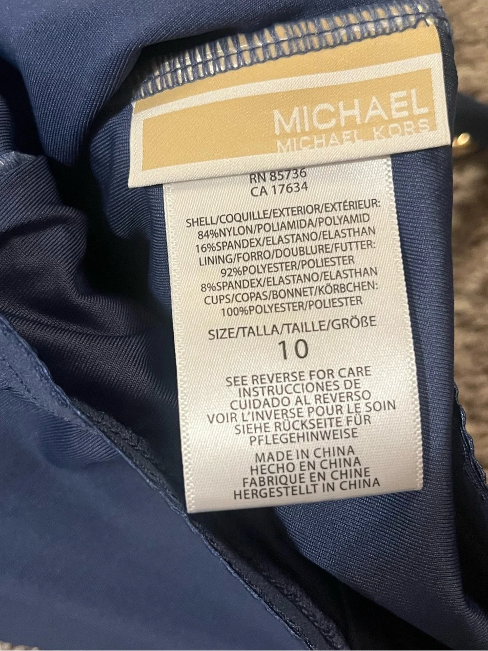 NWT Michael Kors One-Piece Ruched Gold Hardware Swimsuit | Chambry | Size 10 - Picture 6 of 9